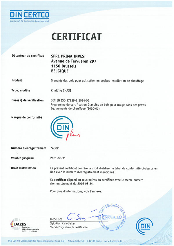 certificat DINPlus 7A302 - Kindling Chase