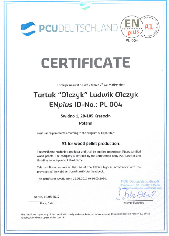 ENplusA1 # PL 004 - Olczyk Tartak